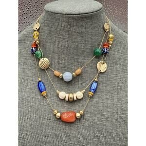 Chico’s Necklace light Multi Strands Fish Wire Glass Plastic Metal Beads